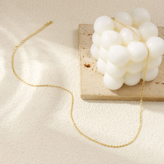 Bild von Echtgold plattiert S-Panzerkette Kette Halskette, Messing 40cm + 5cm, Für Frauen, Minimalistisch Exquisit Geschenk, Umweltfreundlich