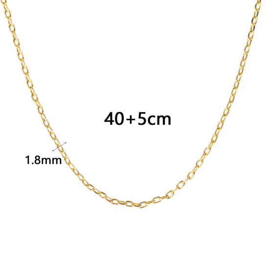 Picture of Real Gold Plated Link Cable Chain Necklace, Brass 40cm(15.7") + 5cm(2"), For Women, Minimalist Exquisite Gift, Eco-friendly