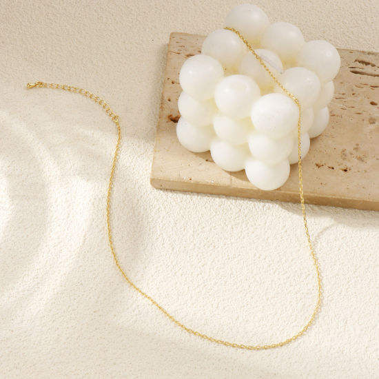 Picture of Real Gold Plated Link Cable Chain Necklace, Brass 40cm(15.7") + 5cm(2"), For Women, Minimalist Exquisite Gift, Eco-friendly