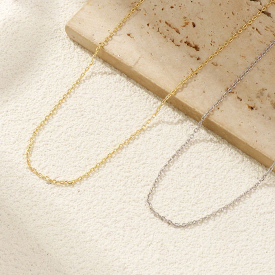 Picture of Real Gold Plated Link Cable Chain Necklace, Brass 40cm(15.7") + 5cm(2"), For Women, Minimalist Exquisite Gift, Eco-friendly