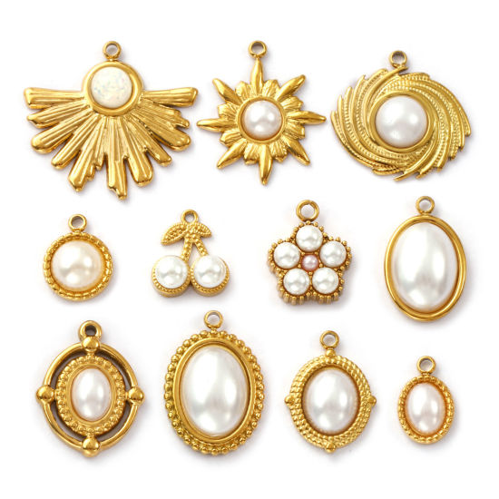 Immagine di 2 Pz Placcatura Sottovuoto PVD Ecologica 304 Acciaio Inossidabile Ciondoli Placcato Oro 18K Bianco Perla Imitato Acrilico