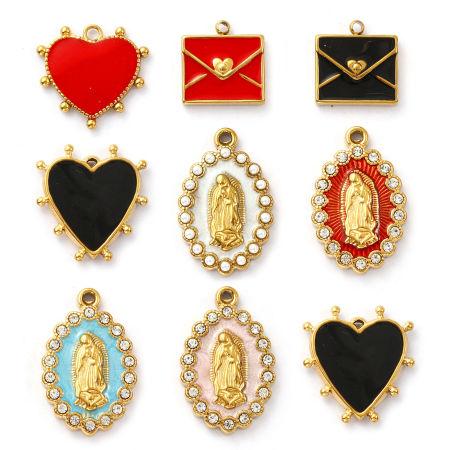 Eco-friendly PVD Vacuum Plating 304 Stainless Steel & Cubic Zirconia Charms 18K Real Gold Plated Enamel