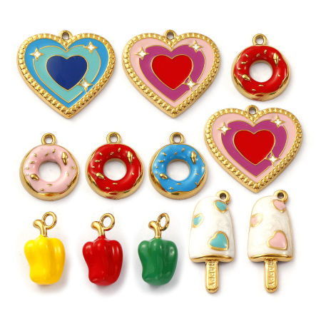 Eco-friendly PVD Vacuum Plating 304 Stainless Steel Charms 18K Real Gold Plated Enamel