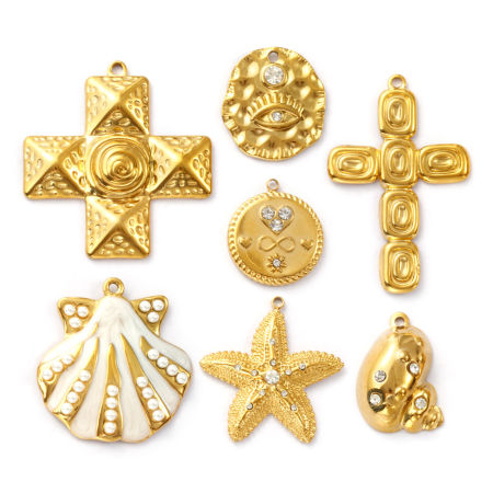 Eco-friendly PVD Vacuum Plating 304 Stainless Steel Charms 18K Real Gold Plated
