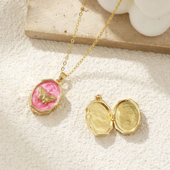 Изображение 1 ШТ Экологичный Латунь Рамка медальон подвеска 18K настоящее золото с покрытием С Эмалью Овальные Бабочка Можно Открыть Прозрачный Искусственный Циркон 25мм x 15мм