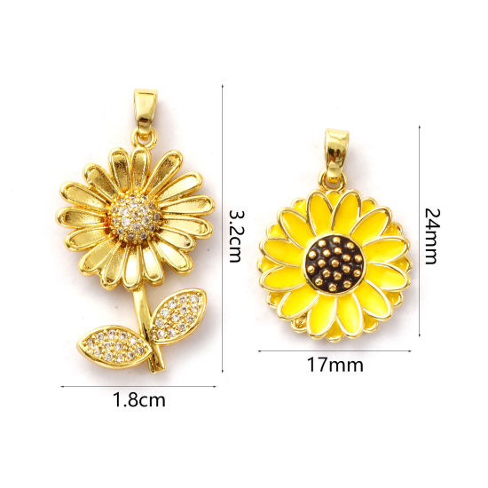 Изображение 2 ШТ Экологичный Латунь Подвески 18K настоящее золото с покрытием Маргаритка