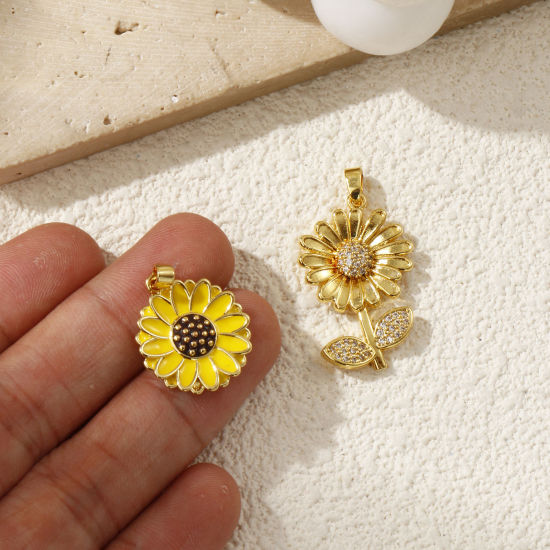 Изображение 2 ШТ Экологичный Латунь Подвески 18K настоящее золото с покрытием Маргаритка