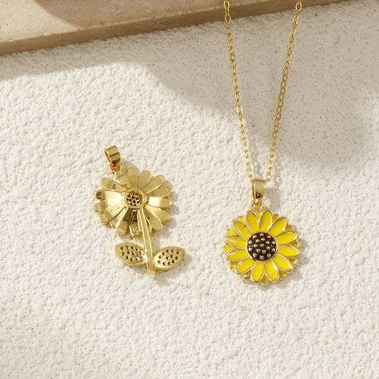 Изображение 2 ШТ Экологичный Латунь Подвески 18K настоящее золото с покрытием Маргаритка