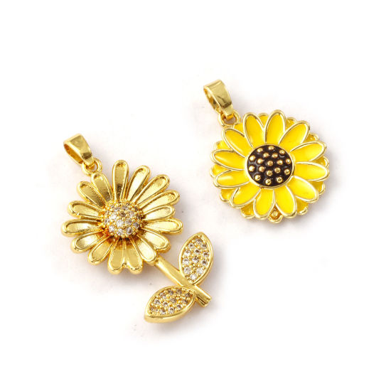 Изображение 2 ШТ Экологичный Латунь Подвески 18K настоящее золото с покрытием Маргаритка