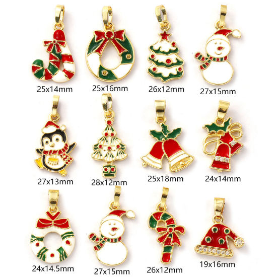 Immagine di 2 Pz Ecologico Ottone Natale Ciondoli Pendenti 18K Vero Oro Placcato Smalto