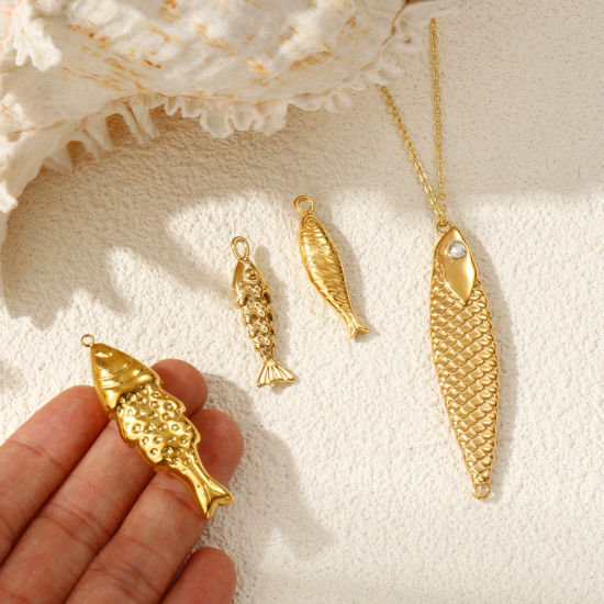 Picture of Eco-friendly PVD Vacuum Plating 304 Stainless Steel Ocean Jewelry Charms 18K Real Gold Plated Fish Animal 3D