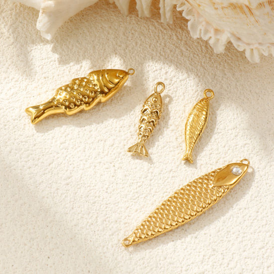 Picture of Eco-friendly PVD Vacuum Plating 304 Stainless Steel Ocean Jewelry Charms 18K Real Gold Plated Fish Animal 3D