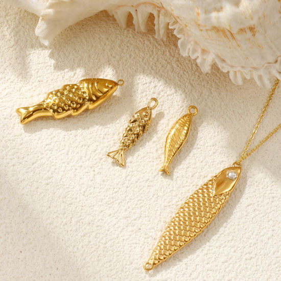 Picture of Eco-friendly PVD Vacuum Plating 304 Stainless Steel Ocean Jewelry Charms 18K Real Gold Plated Fish Animal 3D