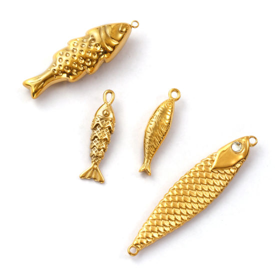 Picture of Eco-friendly PVD Vacuum Plating 304 Stainless Steel Ocean Jewelry Charms 18K Real Gold Plated Fish Animal 3D