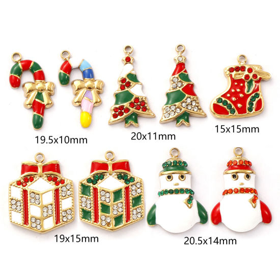 Immagine di 1 Pz Placcatura Sottovuoto PVD Ecologica 304 Acciaio Inossidabile Natale Ciondoli 18K Vero Oro Placcato Smalto