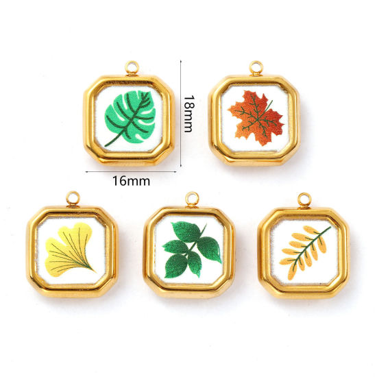 Изображение 2 ШТ Экологичное вакуумное PVD-покрытие 304 Нержавеющая Сталь Подвески 18K настоящее золото с покрытием Восьмиугольник Лист Напечатано 18мм x 16мм