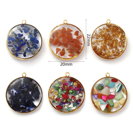 Immagine di 1 Pz Placcatura Sottovuoto PVD Ecologica 304 Acciaio Inossidabile & Gemma Ciondoli 18K Vero Oro Placcato Tondo 22mm x 20mm