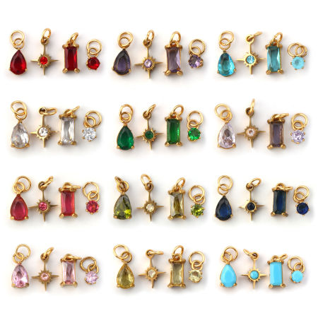 Bild von Umweltfreundliche PVD-Vakuumbeschichtung 304 Edelstahl & Zirkon Monatsstein Charms 18K Echtgold plattiert Mini 12x7mm - 9x3.5mm