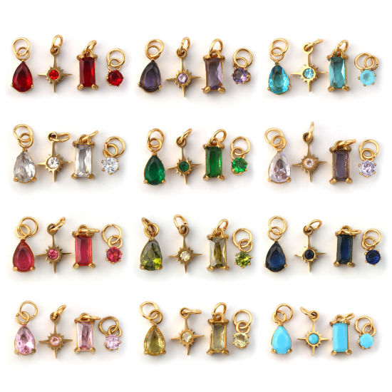 Изображение 1 Комплект Экологичное вакуумное PVD-покрытие 304 Нержавеющая Сталь & Циркон Камень рождения Подвески 18K настоящее золото с покрытием Мини 12x7mm - 9x3.5mm