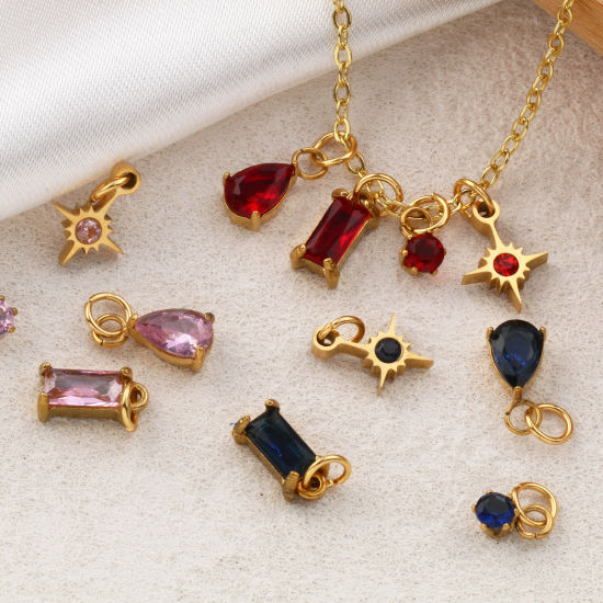 Изображение 1 Комплект Экологичное вакуумное PVD-покрытие 304 Нержавеющая Сталь & Циркон Камень рождения Подвески 18K настоящее золото с покрытием Мини 12x7mm - 9x3.5mm