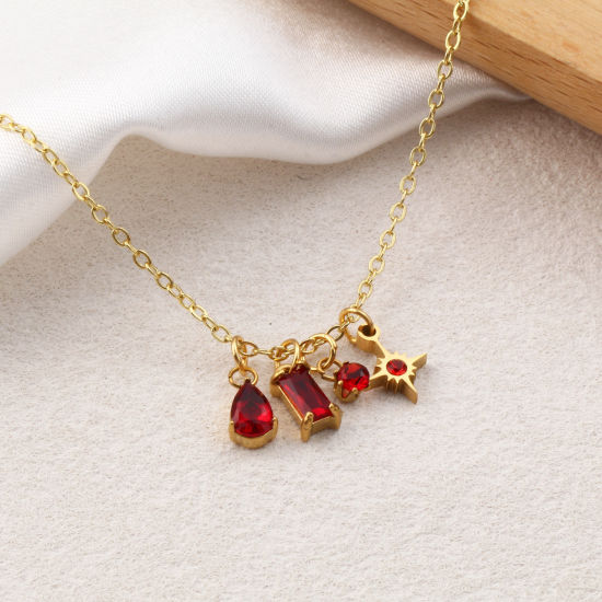 Изображение 1 Комплект Экологичное вакуумное PVD-покрытие 304 Нержавеющая Сталь & Циркон Камень рождения Подвески 18K настоящее золото с покрытием Мини 12x7mm - 9x3.5mm