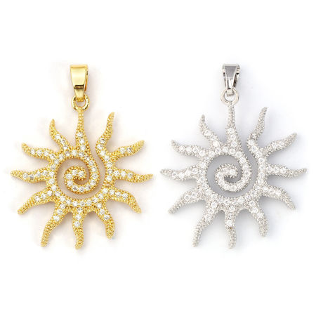 2 Pz Ottone + Zircone Cubico Galassia Ciondoli Pendenti Multicolore Sole Spirale Micro Spianare