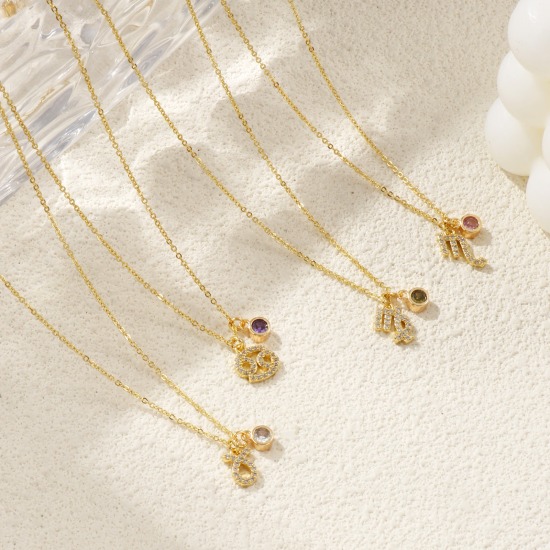 Immagine di 18K Vero Oro Placcato Catena a Cavo Costellazione Collana con Ciondolo, Ottone 45cm + 5cm, Per Donne, Multicolore Cubic Zirconiae Micro Spianare, Pietre Nascita Squisito Regalo, Ecologico, 1 Pz