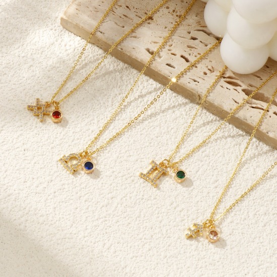 Immagine di 18K Vero Oro Placcato Catena a Cavo Costellazione Collana con Ciondolo, Ottone 45cm + 5cm, Per Donne, Multicolore Cubic Zirconiae Micro Spianare, Pietre Nascita Squisito Regalo, Ecologico, 1 Pz