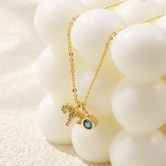 Immagine di 18K Vero Oro Placcato Catena a Cavo Costellazione Collana con Ciondolo, Ottone 45cm + 5cm, Per Donne, Multicolore Cubic Zirconiae Micro Spianare, Pietre Nascita Squisito Regalo, Ecologico, 1 Pz