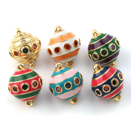 1 ШТ Экологичный Латунь+ Искусственный Циркон Соединители Подвески Подвески 18K настоящее золото с покрытием С Эмалью Cфера С Полосами 26мм x 20мм