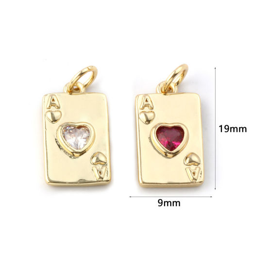 Изображение 2 ШТ Экологичный Латунь+ Искусственный Циркон Серия Покерных Игр Подвески 18K настоящее золото с покрытием Покер Сердце 19мм x 9мм
