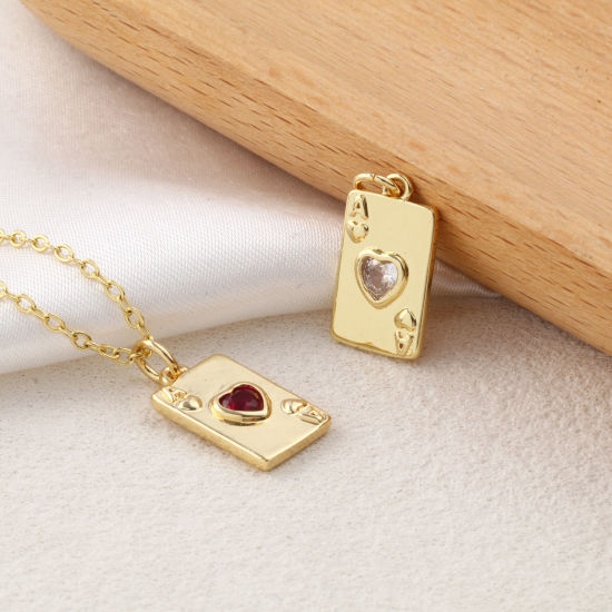 Изображение 2 ШТ Экологичный Латунь+ Искусственный Циркон Серия Покерных Игр Подвески 18K настоящее золото с покрытием Покер Сердце 19мм x 9мм