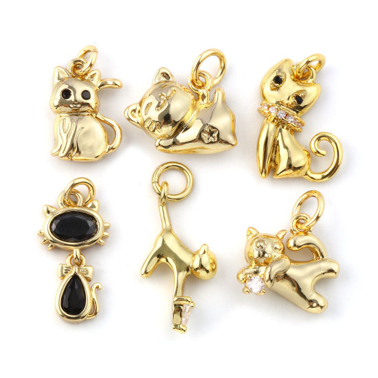 Изображение 2 ШТ Экологичный Латунь+ Искусственный Циркон Подвески 18K настоящее золото с покрытием Кошка