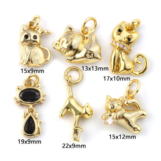 Изображение 2 ШТ Экологичный Латунь+ Искусственный Циркон Подвески 18K настоящее золото с покрытием Кошка