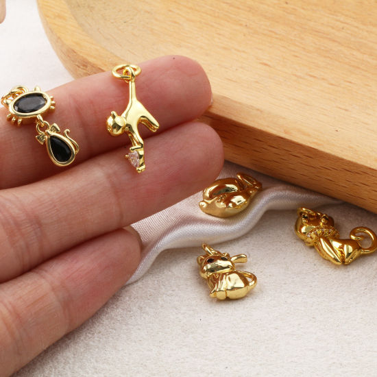 Изображение 2 ШТ Экологичный Латунь+ Искусственный Циркон Подвески 18K настоящее золото с покрытием Кошка