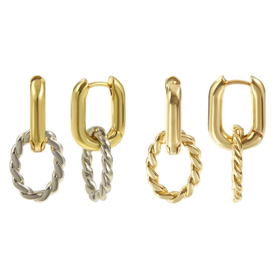 Immagine di 1 Paio Ecologico Minimalista Squisito 18K Vero Oro Placcato Ottone Ovale Orecchino Per Donne Regalo 27mm x 12mm