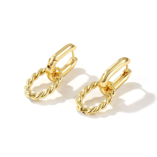 Immagine di 1 Paio Ecologico Minimalista Squisito 18K Vero Oro Placcato Ottone Ovale Orecchino Per Donne Regalo 27mm x 12mm