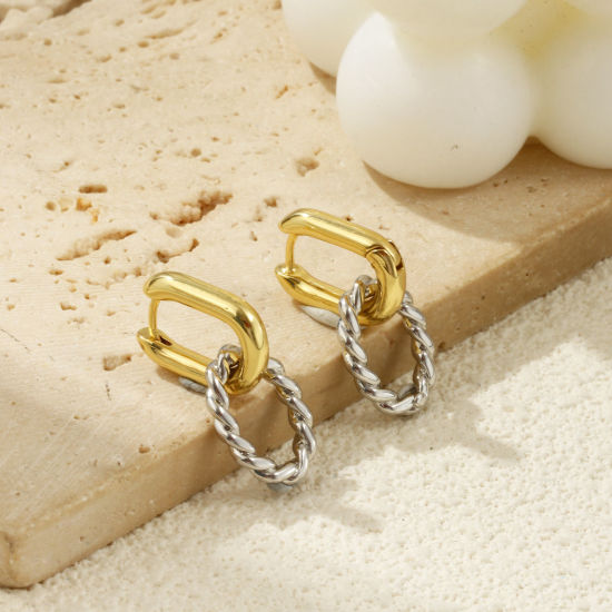 Immagine di 1 Paio Ecologico Minimalista Squisito 18K Vero Oro Placcato Ottone Ovale Orecchino Per Donne Regalo 27mm x 12mm