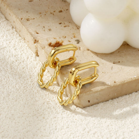 Immagine di 1 Paio Ecologico Minimalista Squisito 18K Vero Oro Placcato Ottone Ovale Orecchino Per Donne Regalo 27mm x 12mm