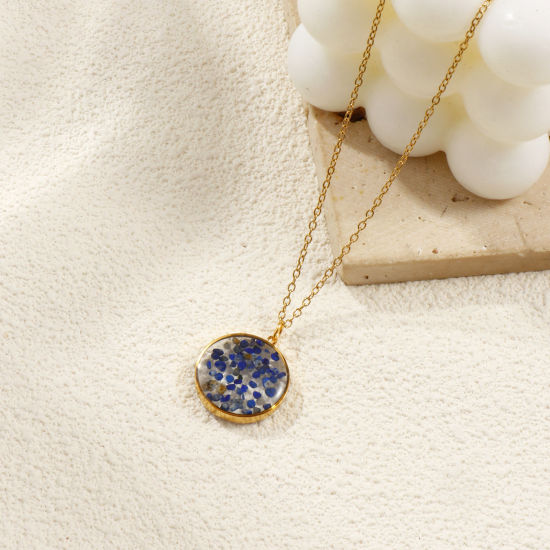 Immagine di 18K Vero Oro Placcato Catena a Cavo Tondo Collana con Ciondolo, Resina & Ghiaia 45cm + 5cm, Per Donne, Paillettes Smaltate su Entrambi i lati, Squisito Elegante Regalo, Placcatura Sottovuoto PVD Ecologica, 1 Pz