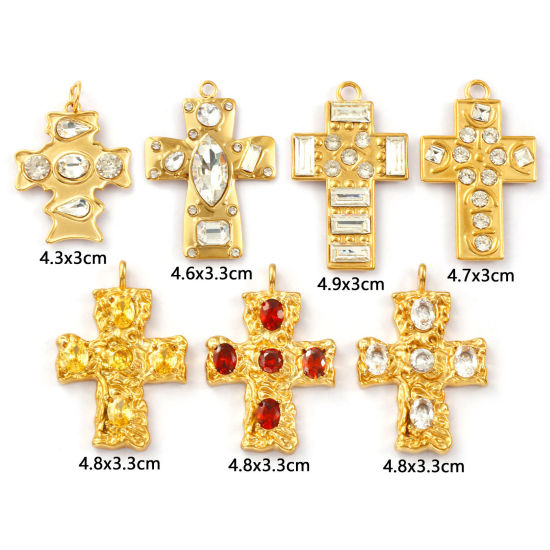 Immagine di 1 Pz Placcatura Sottovuoto PVD Ecologica 304 Acciaio Inossidabile Religione Ciondoli Pendenti 18K Vero Oro Placcato Croce