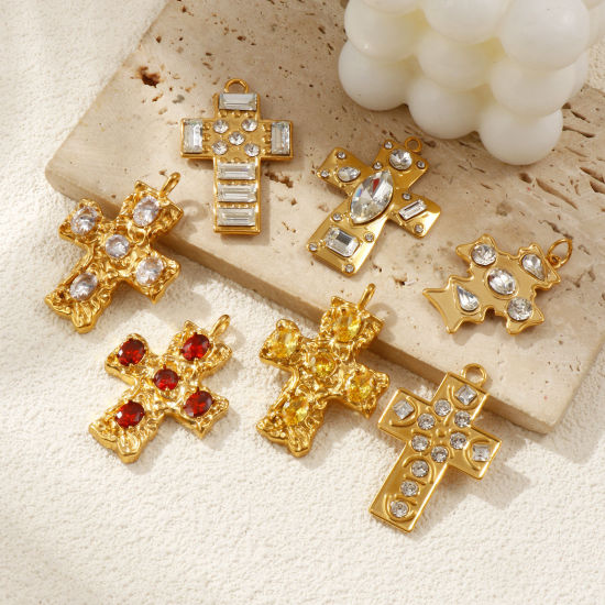 Immagine di 1 Pz Placcatura Sottovuoto PVD Ecologica 304 Acciaio Inossidabile Religione Ciondoli Pendenti 18K Vero Oro Placcato Croce