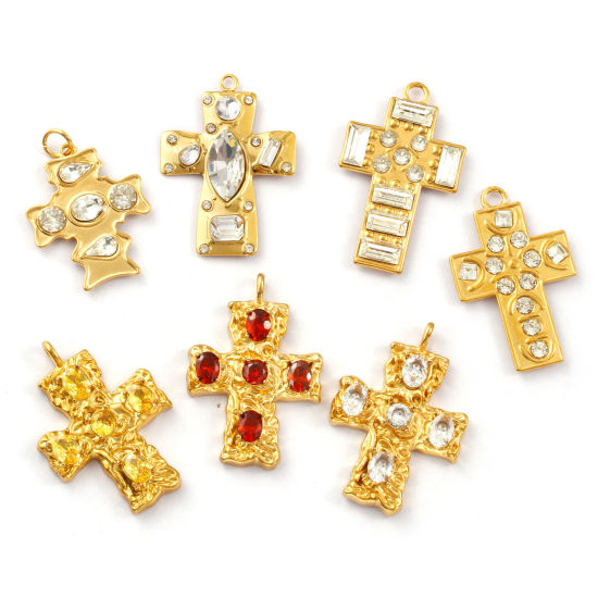 Immagine di 1 Pz Placcatura Sottovuoto PVD Ecologica 304 Acciaio Inossidabile Religione Ciondoli Pendenti 18K Vero Oro Placcato Croce