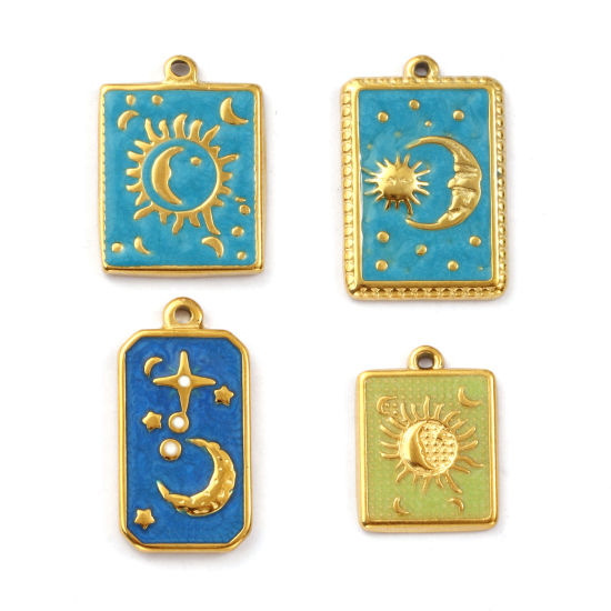 Изображение 1 ШТ Экологичное вакуумное PVD-покрытие 304 Нержавеющая Сталь галактика Подвески 18K позолоченный С Эмалью геометрический Солнце Луна