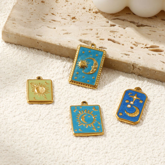 Изображение 1 ШТ Экологичное вакуумное PVD-покрытие 304 Нержавеющая Сталь галактика Подвески 18K позолоченный С Эмалью геометрический Солнце Луна