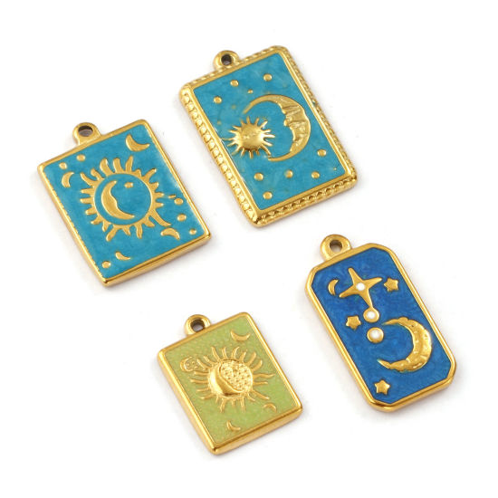 Изображение 1 ШТ Экологичное вакуумное PVD-покрытие 304 Нержавеющая Сталь галактика Подвески 18K позолоченный С Эмалью геометрический Солнце Луна