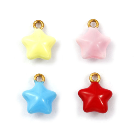 Immagine di 1 Pz Placcatura Sottovuoto PVD Ecologica 304 Acciaio Inossidabile Galassia Ciondoli Placcato Oro 18K Smalto Stella a Cinque Punte 3D 14mm x 11mm