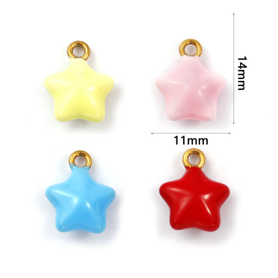 Immagine di 1 Pz Placcatura Sottovuoto PVD Ecologica 304 Acciaio Inossidabile Galassia Ciondoli Placcato Oro 18K Smalto Stella a Cinque Punte 3D 14mm x 11mm