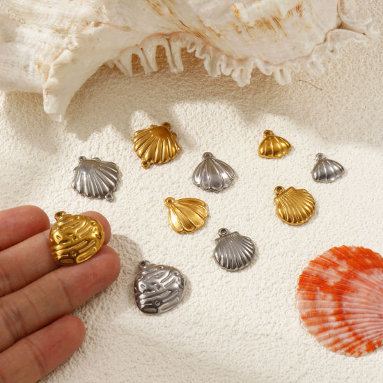 Immagine di 2 Pz Placcatura Sottovuoto PVD Ecologica 304 Acciaio Inossidabile Ciondoli Multicolore Conchiglia