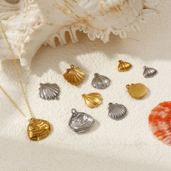 Immagine di 2 Pz Placcatura Sottovuoto PVD Ecologica 304 Acciaio Inossidabile Ciondoli Multicolore Conchiglia